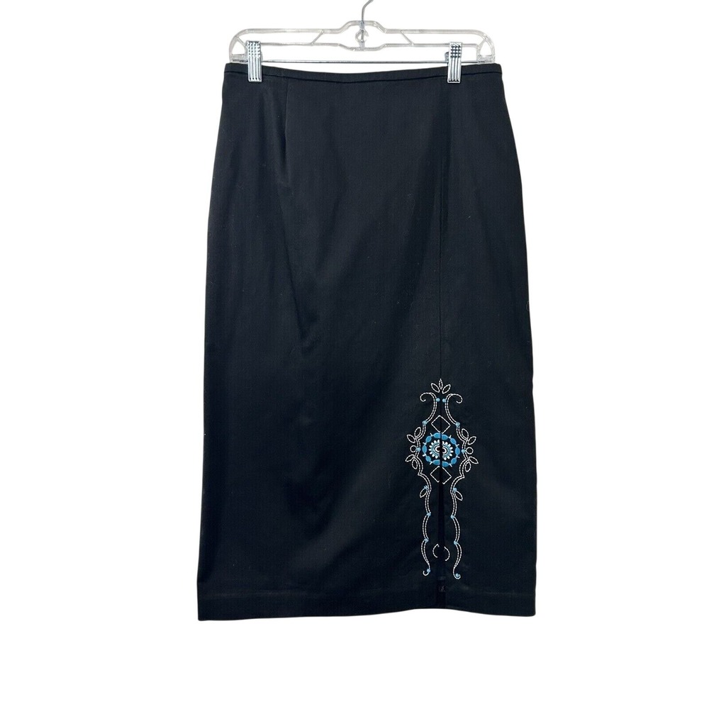 City Girl Nancy Bolen Black Embroidered Beaded Midi Pencil Skirt Size 6 2526S-19